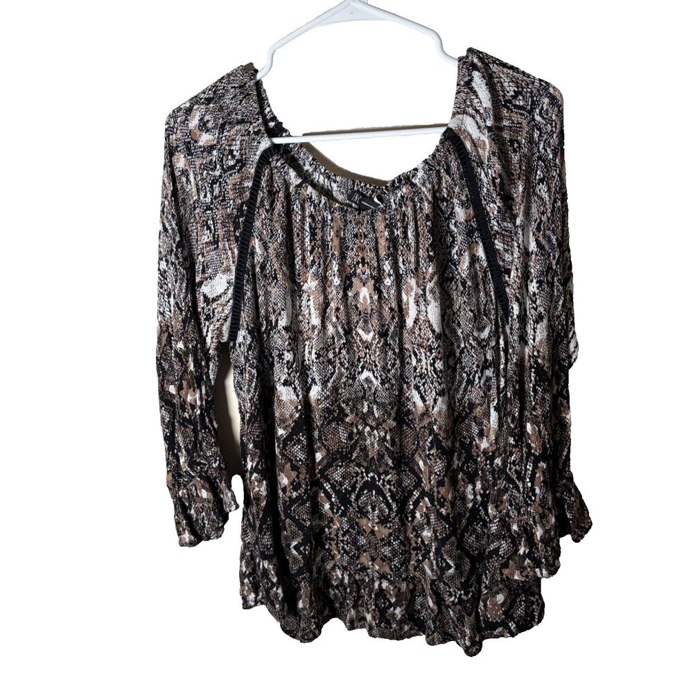 INC International Concepts Blouse Women's XL Snake Printed Round Neck 3/4 Sleeve